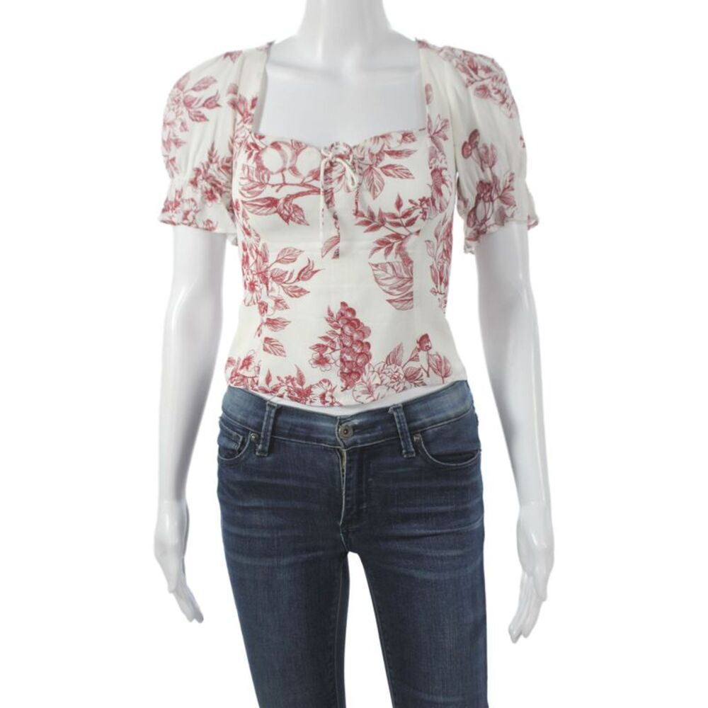 Reformation Women Cropped White Square Neck Short Sleeve Blouse Size S